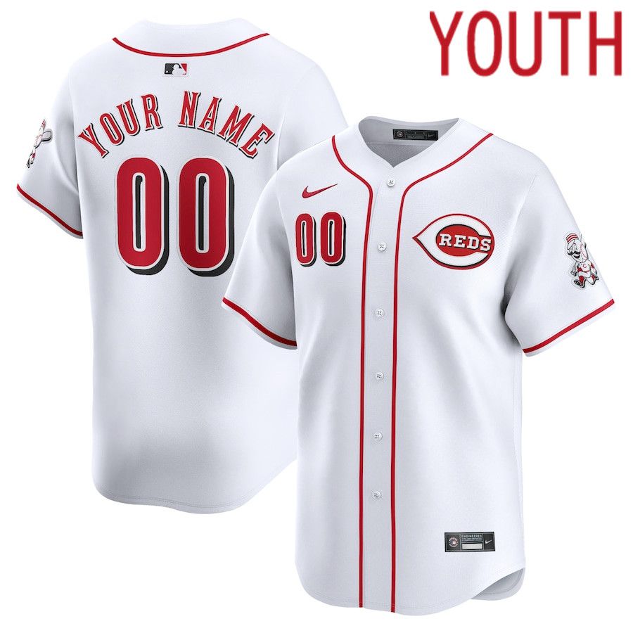 Youth Cincinnati Reds Nike White Home Limited Custom MLB Jersey